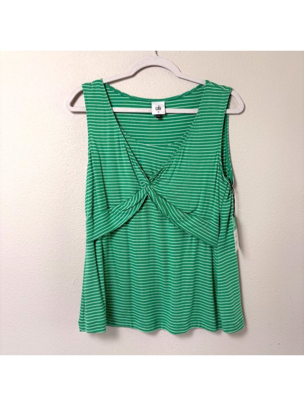 Cabi Gathered Tank Top 6355 Womens M Green White Striped Scoop Neck Preppy NWT‎